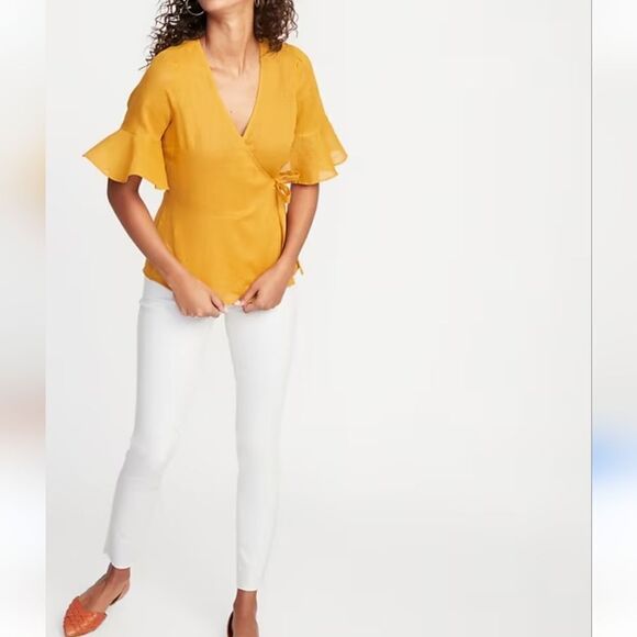 Old Navy Wrap Front Linen Blend Top - Picture 12 of 12